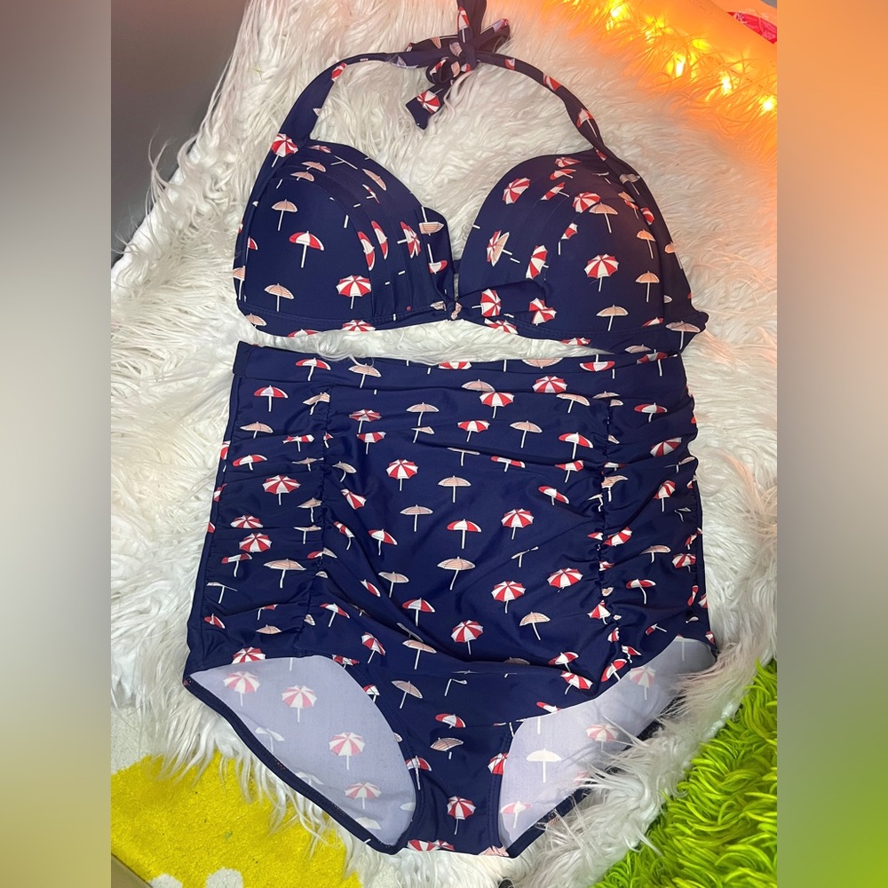 Ahoy pinup girly! Look super cute at the beach with this high waisted swimsuit